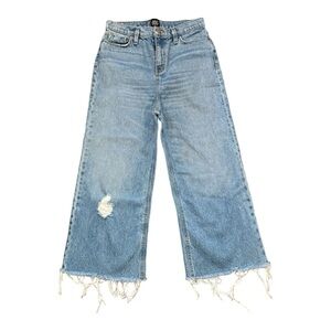 BDG Wide Leg, Crop, High Rise, Distressed Jeans with Raw Hems Size 28 Blue Denim